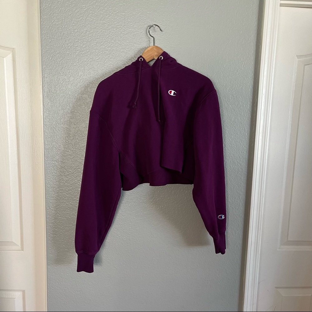 Champion Reserve Weave Purple Cropped Hoodie Sz M